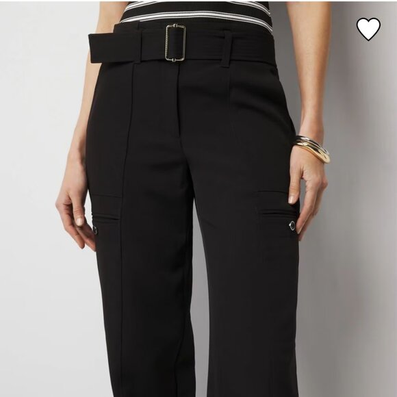NEW WHITE HOUSE BLACK MARKET belted wide leg trouser black 0 - Picture 1 of 3